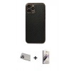 MARSİLYAN™- iPhone 13 Pro Max Kılıf Ahenk Işık - Siyah Bilvis 3D Mat Cam Ekran Koruyucu + Mor Rainbow Kamera Lens Koruma Cam