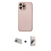 MARSİLYAN™- iPhone 13 Pro Max Kılıf Ahenk Işık - Siyah Bilvis 3D Mat Cam Ekran Koruyucu + Mor Rainbow Kamera Lens Koruma Cam