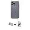 MARSİLYAN™- iPhone 13 Pro Max Kılıf Ahenk Işık - Siyah Bilvis 3D Mat Cam Ekran Koruyucu + Mor Rainbow Kamera Lens Koruma Cam