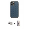 MARSİLYAN™- iPhone 13 Pro Max Kılıf Ahenk Işık - Siyah Bilvis 3D Mat Cam Ekran Koruyucu + Mor Rainbow Kamera Lens Koruma Cam