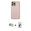 MARSİLYAN™- iPhone 13 Pro Max Kılıf Ahenk Işık - Siyah Bilvis 3D Mat Cam Ekran Koruyucu + Rainbow Kamera Lens Koruma Cam - REGD