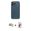 MARSİLYAN™- iPhone 13 Pro Max Kılıf Ahenk Işık - Siyah Bilvis 3D Mat Cam Ekran Koruyucu + Rainbow Kamera Lens Koruma Cam - REGD