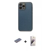 MARSİLYAN™- iPhone 13 Pro Max Kılıf Ahenk Işık - Siyah Bilvis 3D Mat Cam Ekran Koruyucu + Renkli Kamera Lens Koruma Cam - PE