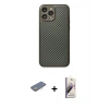 MARSİLYAN™- iPhone 13 Pro Max Kılıf Ahenk Işık - Siyah Bilvis 3D Mat Cam Ekran Koruyucu + Renkli Kamera Lens Koruma Cam - SI