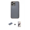 MARSİLYAN™- iPhone 13 Pro Max Kılıf Ahenk Işık - Siyah Bilvis 3D Mat Cam Ekran Koruyucu + Renkli Kamera Lens Koruma Cam - YL