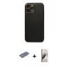 MARSİLYAN™- iPhone 13 Pro Max Kılıf Ahenk Işık - Siyah Bilvis 3D Mat Cam Ekran Koruyucu + Renkli Kamera Lens Koruma Cam - YL