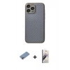 MARSİLYAN™- iPhone 13 Pro Max Kılıf Ahenk Işık - Siyah Bilvis 3D Mat Cam Ekran Koruyucu + Shine Kamera Lens Koruma Cam - PE