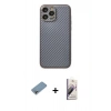 MARSİLYAN™- iPhone 13 Pro Max Kılıf Ahenk Işık - Siyah Bilvis 3D Mat Cam Ekran Koruyucu + Shine Kamera Lens Koruma Cam - GI