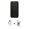 MARSİLYAN™- iPhone 13 Pro Max Kılıf Ahenk Işık - Siyah Bilvis 3D Mat Cam Ekran Koruyucu + Shine Kamera Lens - GD