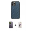 MARSİLYAN™- iPhone 13 Pro Max Kılıf Ahenk Işık - Siyah Bilvis 3D Mat Cam Ekran Koruyucu + Neon Fosforlu Kamera Lens - YL