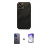 MARSİLYAN™- iPhone 13 Pro Max Kılıf Ahenk Işık - Siyah Bilvis 5in1 3D Magic Cam Ekran Koruyucu + Mavi Neon Fosforlu Kamera Lens