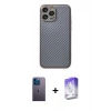 MARSİLYAN™- iPhone 13 Pro Max Kılıf Ahenk Işık - Siyah Bilvis 5in1 3D Magic Cam Ekran Koruyucu + Mavi Neon Fosforlu Kamera Lens