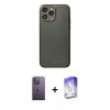MARSİLYAN™- iPhone 13 Pro Max Kılıf Ahenk Işık - Siyah Bilvis 5in1 3D Magic Cam Ekran Koruyucu + Neon Fosforlu Kamera Lens - BZ