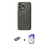 MARSİLYAN™- iPhone 13 Pro Max Kılıf Ahenk Işık - Siyah Bilvis 5in1 3D Magic Cam Ekran Koruyucu + Turuncu Renkli Kamera Lens Koruma Cam