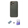 MARSİLYAN™- iPhone 13 Pro Max Kılıf Ahenk Işık - Siyah Bilvis 5in1 5D Magic Hayalet Cam Ekran Koruyucu + Gökkuşağı Shine Kamera Lens Koruma Cam
