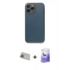 MARSİLYAN™- iPhone 13 Pro Max Kılıf Ahenk Işık - Siyah Bilvis 5in1 5D Magic Hayalet Cam Ekran Koruyucu + Rainbow Kamera Lens Koruma Cam - MR