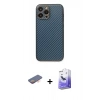 MARSİLYAN™- iPhone 13 Pro Max Kılıf Ahenk Işık - Siyah Bilvis 5in1 5D Magic Hayalet Cam Ekran Koruyucu + Turuncu Renkli Kamera Lens Koruma Cam