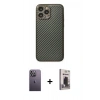 MARSİLYAN™- iPhone 13 Pro Max Kılıf Ahenk Işık - Siyah Bilvis Hayalet Cam Ekran Koruyucu + Neon Fosforlu Kamera Lens - BZ