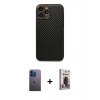 MARSİLYAN™- iPhone 13 Pro Max Kılıf Ahenk Işık - Siyah Bilvis Hayalet Cam Ekran Koruyucu + Neon Fosforlu Kamera Lens - MI