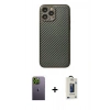 MARSİLYAN™- iPhone 13 Pro Max Kılıf Ahenk Işık - Siyah Bilvis Hayalet Cam Ekran Koruyucu + Neon Fosforlu Kamera Lens - YL