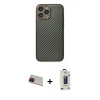 MARSİLYAN™- iPhone 13 Pro Max Kılıf Ahenk Işık - Siyah Bilvis Hayalet Cam Ekran Koruyucu + Rainbow Kamera Lens Koruma Cam - KI