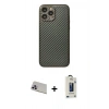 MARSİLYAN™- iPhone 13 Pro Max Kılıf Ahenk Işık - Siyah Bilvis Hayalet Cam Ekran Koruyucu + Rainbow Kamera Lens Koruma Cam - MR