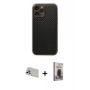 MARSİLYAN™- iPhone 13 Pro Max Kılıf Ahenk Işık - Siyah Bilvis Hayalet Cam Ekran Koruyucu + Rainbow Kamera Lens Koruma Cam - BZ