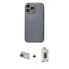 MARSİLYAN™- iPhone 13 Pro Max Kılıf Ahenk Işık - Siyah Bilvis Hayalet Cam Ekran Koruyucu + Rainbow Kamera Lens Koruma Cam - MI