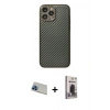 MARSİLYAN™- iPhone 13 Pro Max Kılıf Ahenk Işık - Siyah Bilvis Hayalet Cam Ekran Koruyucu + Rainbow Kamera Lens Koruma Cam - MI