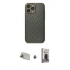 MARSİLYAN™- iPhone 13 Pro Max Kılıf Ahenk Işık - Siyah Bilvis Hayalet Cam Ekran Koruyucu + Rainbow Kamera Lens Koruma Cam - REGD