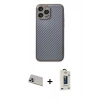 MARSİLYAN™- iPhone 13 Pro Max Kılıf Ahenk Işık - Siyah Bilvis Hayalet Cam Ekran Koruyucu + Rainbow Kamera Lens Koruma Cam - MR