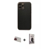 MARSİLYAN™- iPhone 13 Pro Max Kılıf Ahenk Işık - Siyah Bilvis Hayalet Cam Ekran Koruyucu + Rainbow Kamera Lens Koruma Cam - KI