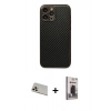 MARSİLYAN™- iPhone 13 Pro Max Kılıf Ahenk Işık - Siyah Bilvis Hayalet Cam Ekran Koruyucu + Rainbow Kamera Lens Koruma Cam - REGD