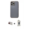 MARSİLYAN™- iPhone 13 Pro Max Kılıf Ahenk Işık - Siyah Bilvis Hayalet Cam Ekran Koruyucu + Rainbow Kamera Lens Koruma Cam - KI