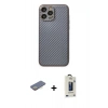 MARSİLYAN™- iPhone 13 Pro Max Kılıf Ahenk Işık - Siyah Bilvis Hayalet Cam Ekran Koruyucu + Renkli Kamera Lens Koruma Cam - SI