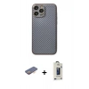 MARSİLYAN™- iPhone 13 Pro Max Kılıf Ahenk Işık - Siyah Bilvis Hayalet Cam Ekran Koruyucu + Renkli Kamera Lens Koruma Cam - TU