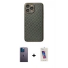 MARSİLYAN™- iPhone 13 Pro Max Kılıf Ahenk Işık - Siyah Joko 5D Cam + Mavi Neon Fosforlu Kamera Lens