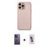 MARSİLYAN™- iPhone 13 Pro Max Kılıf Ahenk Işık - Siyah Joko 5D Cam + Mavi Neon Fosforlu Kamera Lens