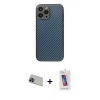 MARSİLYAN™- iPhone 13 Pro Max Kılıf Ahenk Işık - Siyah Joko 5D Cam + Mavi Rainbow Kamera Lens Koruma Cam