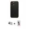 MARSİLYAN™- iPhone 13 Pro Max Kılıf Ahenk Işık - Siyah Joko 5D Cam + Mavi Rainbow Kamera Lens Koruma Cam
