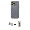 MARSİLYAN™- iPhone 13 Pro Max Kılıf Ahenk Işık - Siyah Joko 5D Cam + Mor Rainbow Kamera Lens Koruma Cam