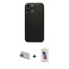 MARSİLYAN™- iPhone 13 Pro Max Kılıf Ahenk Işık - Siyah Joko 5D Cam + Mor Rainbow Kamera Lens Koruma Cam