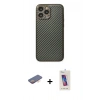 MARSİLYAN™- iPhone 13 Pro Max Kılıf Ahenk Işık - Siyah Joko 5D Cam + Turuncu Renkli Kamera Lens Koruma Cam