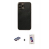 MARSİLYAN™- iPhone 13 Pro Max Kılıf Ahenk Işık - Siyah Joko 5D Cam + Turuncu Renkli Kamera Lens Koruma Cam