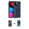 MARSİLYAN™- iPhone 13 Pro Max Kılıf Ahenk Klasik Koleksiyonu - Siyah 18D Cam Ekran Koruyucu + Neon Fosforlu Kamera Lens - MI