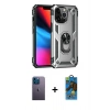 MARSİLYAN™- iPhone 13 Pro Max Kılıf Ahenk Klasik Koleksiyonu - Siyah 18D Cam Ekran Koruyucu + Neon Fosforlu Kamera Lens - MI
