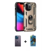 MARSİLYAN™- iPhone 13 Pro Max Kılıf Ahenk Klasik Koleksiyonu - Siyah 18D Cam Ekran Koruyucu + Neon Fosforlu Kamera Lens - MI