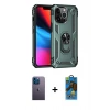 MARSİLYAN™- iPhone 13 Pro Max Kılıf Ahenk Klasik Koleksiyonu - Siyah 18D Cam Ekran Koruyucu + Neon Fosforlu Kamera Lens - MI