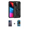 MARSİLYAN™- iPhone 13 Pro Max Kılıf Ahenk Klasik Koleksiyonu - Siyah 18D Cam Ekran Koruyucu + Neon Fosforlu Kamera Lens - MI