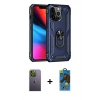 MARSİLYAN™- iPhone 13 Pro Max Kılıf Ahenk Klasik Koleksiyonu - Siyah 18D Cam Ekran Koruyucu + Neon Fosforlu Kamera Lens - YL